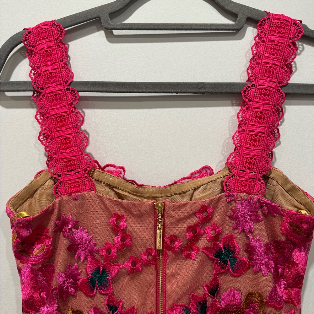 Bronx and Banco Hot Pink Floral Lace Overlay Dress - Picture 7 of 13